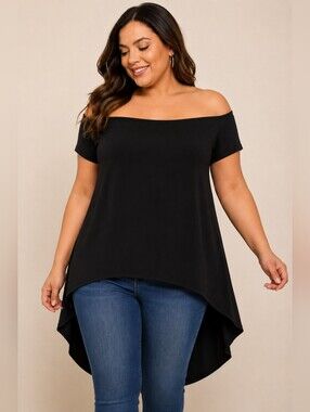 Love Nation 2X Black Off Shoulder High Low Tunic Top Plus Size